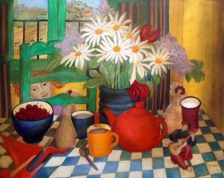 La collation d'après-midi avec Marguerite - painting by Francine Gravel